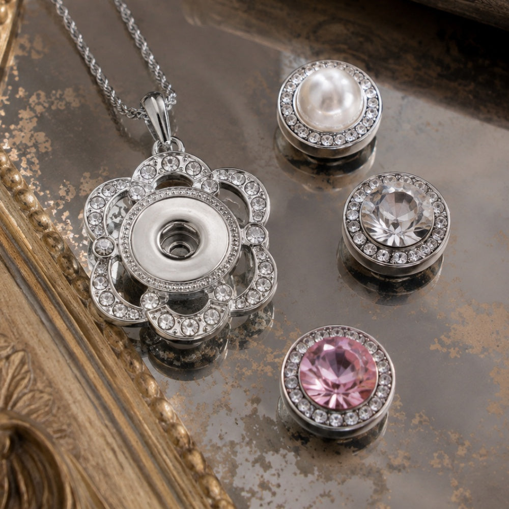 18mm Crystal Flower Interchangeable Snap Necklace