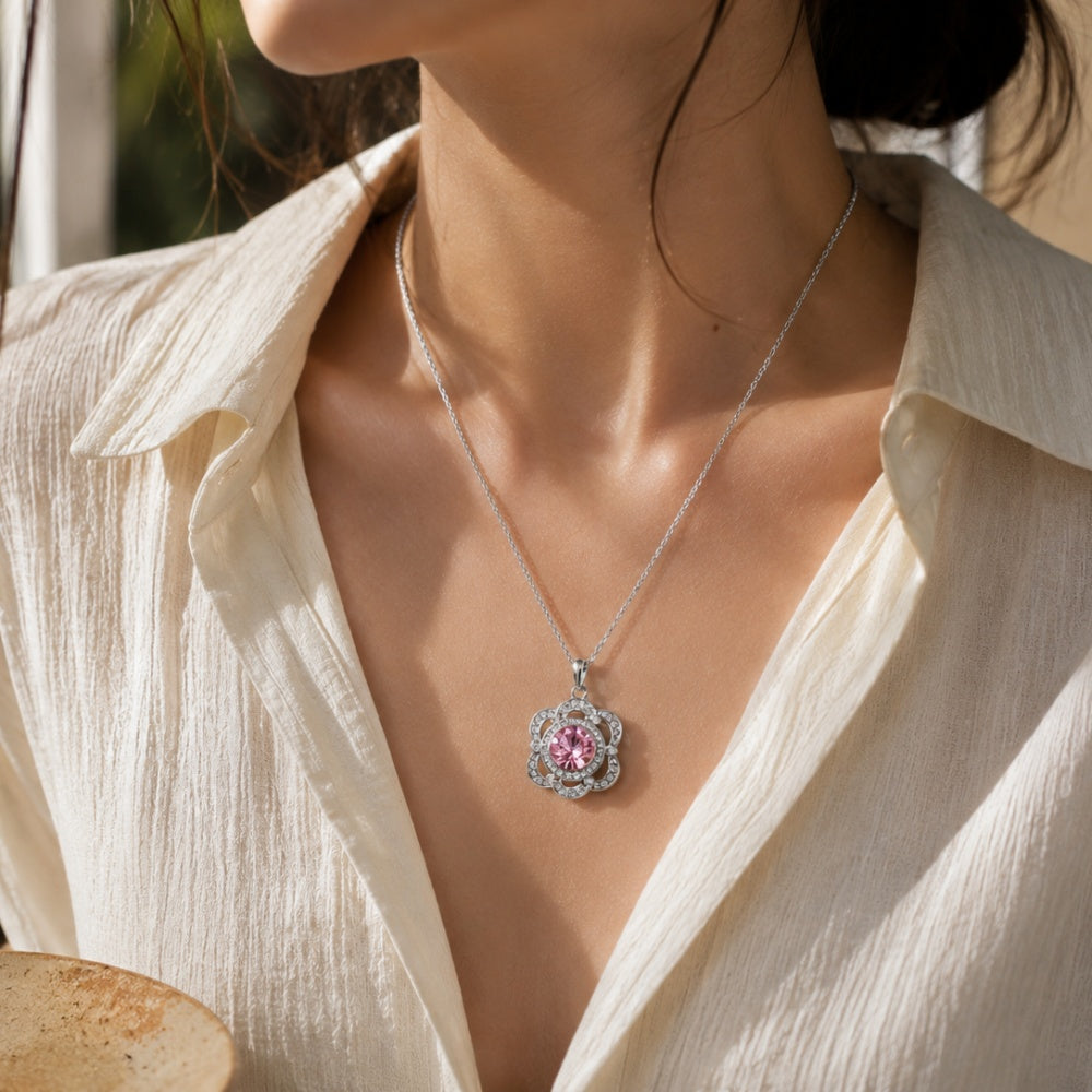 18mm Crystal Flower Interchangeable Snap Necklace