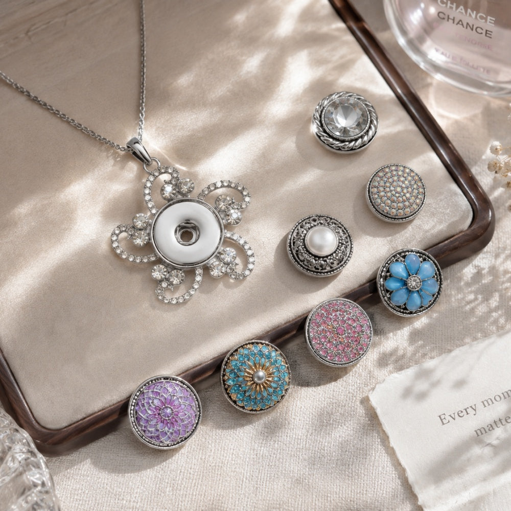 18mm Floral Interchangeable Snap Charm Necklace