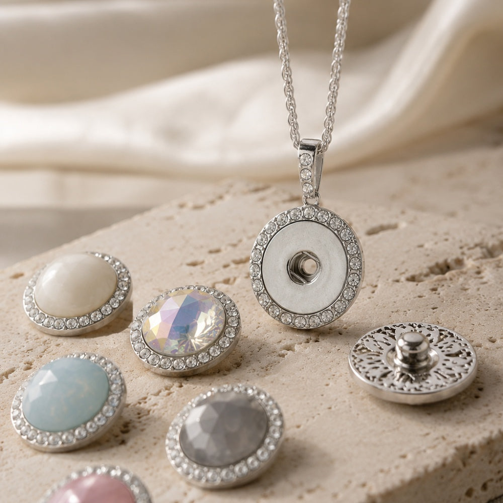 18mm Rhinestone Snap Charm Necklace | Interchangeable Pendant