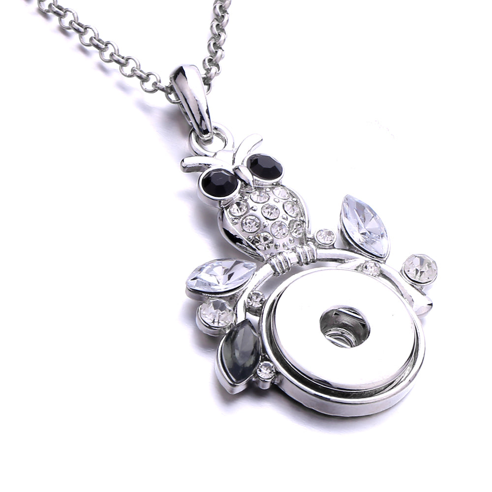 18mm Owl Snap Button Necklace | Interchangeable Crystal Charm Pendant