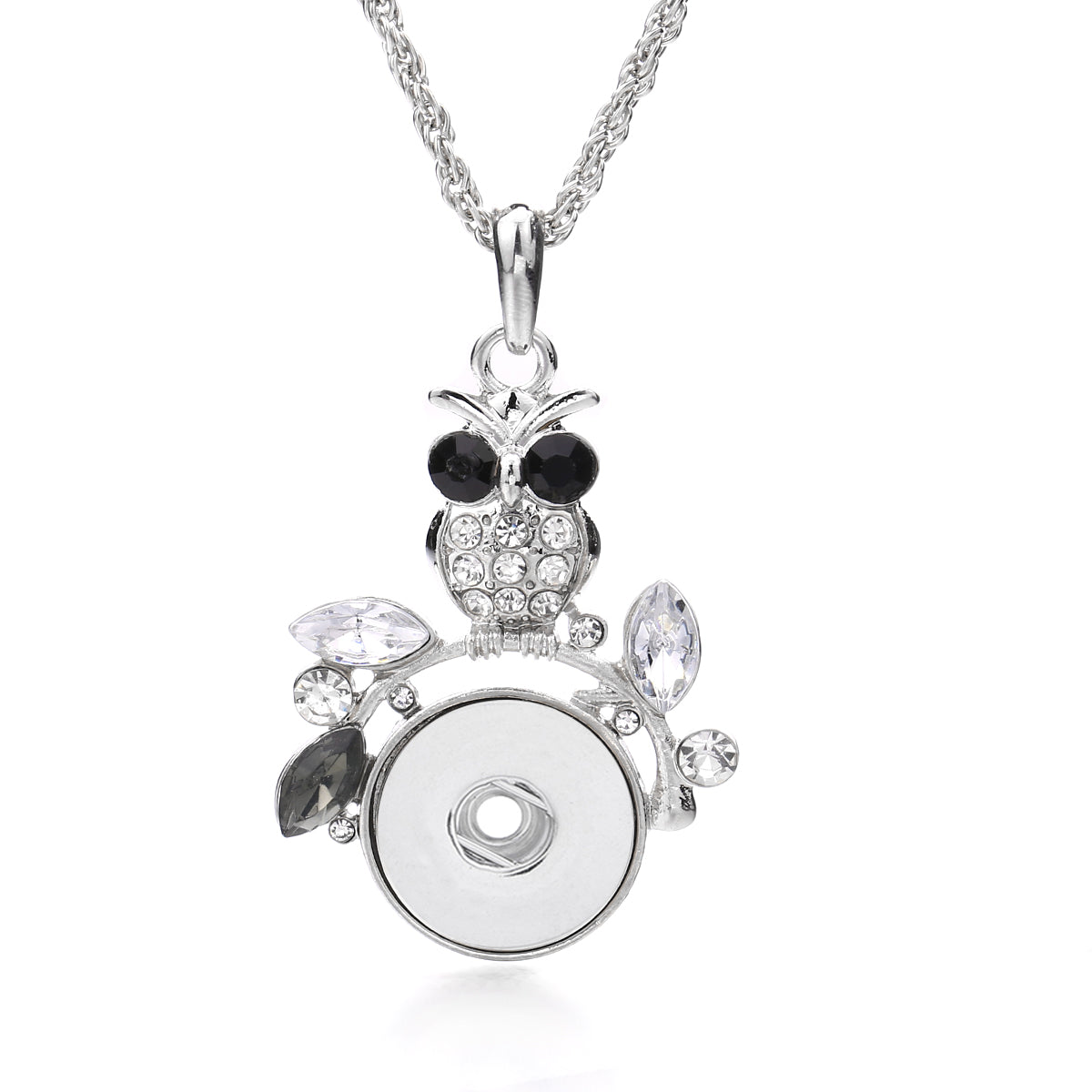 18mm Owl Snap Button Necklace | Interchangeable Crystal Charm Pendant