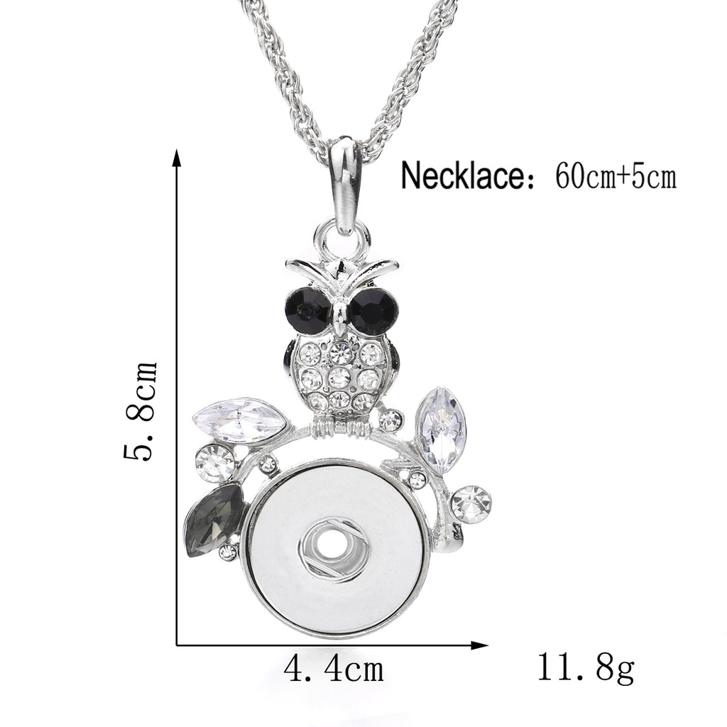 18mm Owl Snap Button Necklace | Interchangeable Crystal Charm Pendant