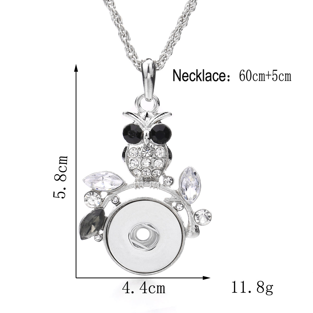 18mm Owl Snap Button Necklace | Interchangeable Crystal Charm Pendant