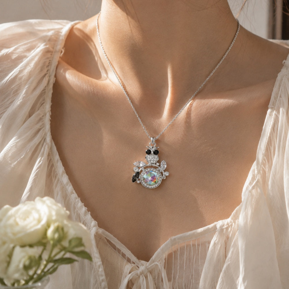 18mm Owl Snap Button Necklace | Interchangeable Crystal Charm Pendant