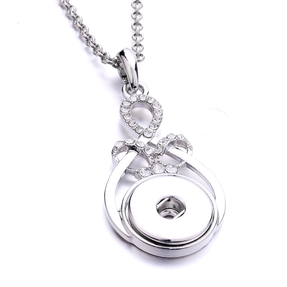 Silver Ribbon Crystal Snap Charm Necklace | 18mm Interchangeable