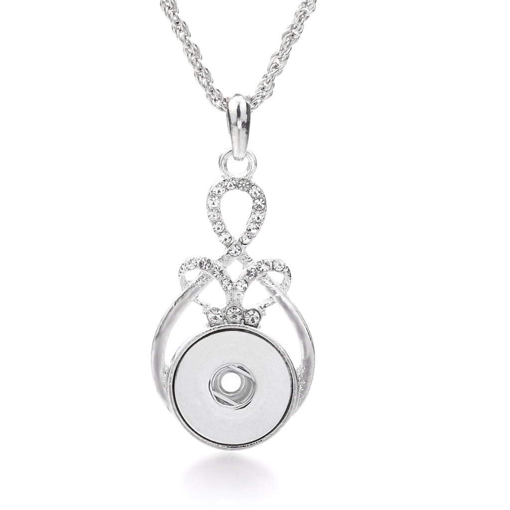 Silver Ribbon Crystal Snap Charm Necklace | 18mm Interchangeable