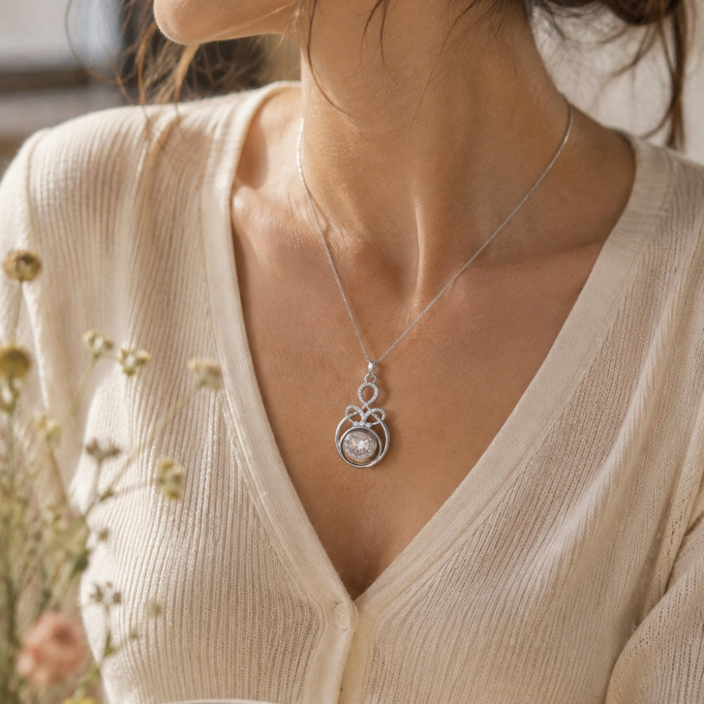Silver Ribbon Crystal Snap Charm Necklace | 18mm Interchangeable