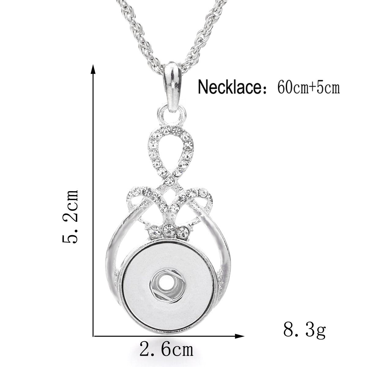Silver Ribbon Crystal Snap Charm Necklace | 18mm Interchangeable
