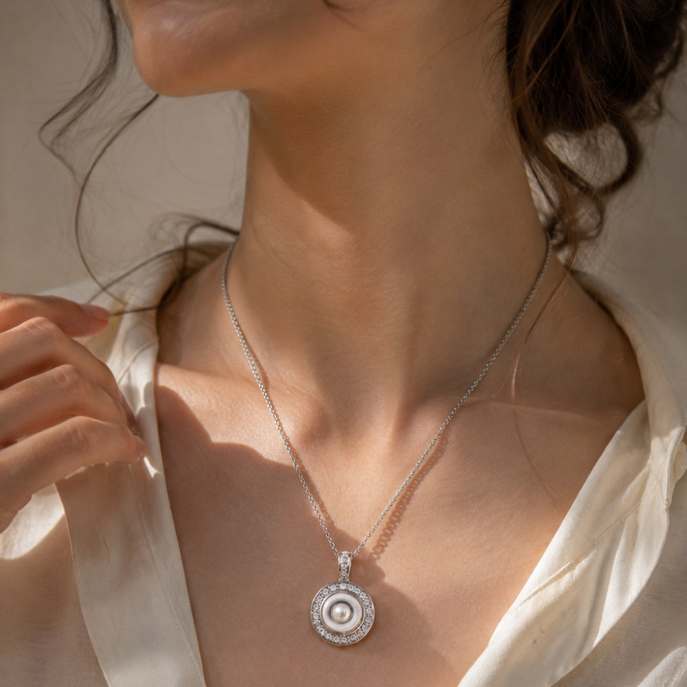 18mm Crystal Circle Interchangeable Snap Charm Necklace