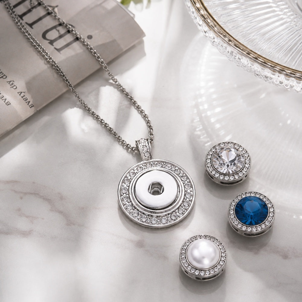 18mm Crystal Circle Interchangeable Snap Charm Necklace