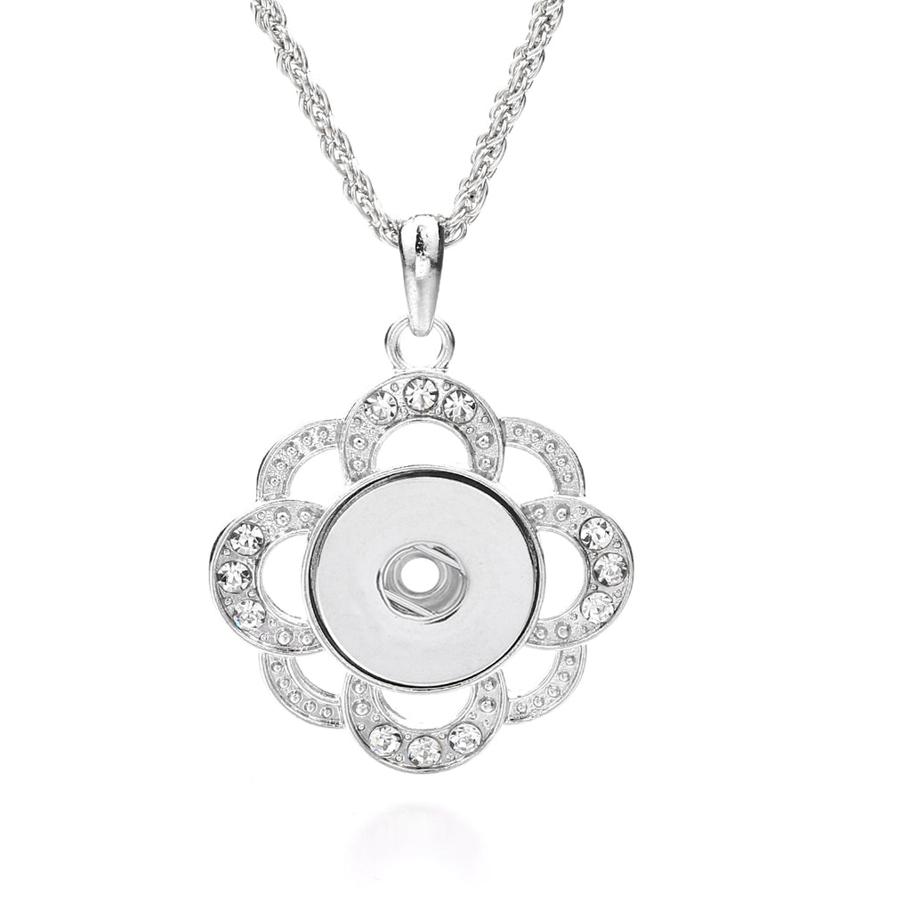 Silver Floral Snap Button Necklace | Interchangeable 18mm Charm