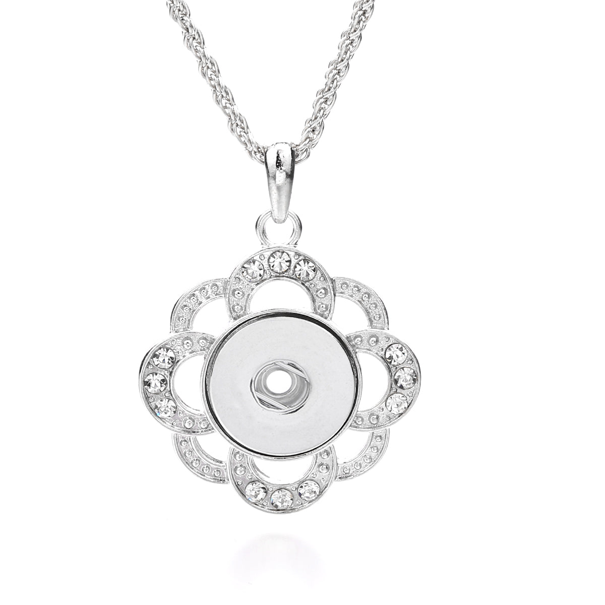Silver Floral Snap Button Necklace | Interchangeable 18mm Charm