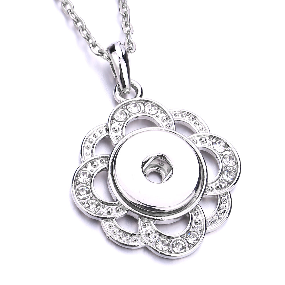 Silver Floral Snap Button Necklace | Interchangeable 18mm Charm