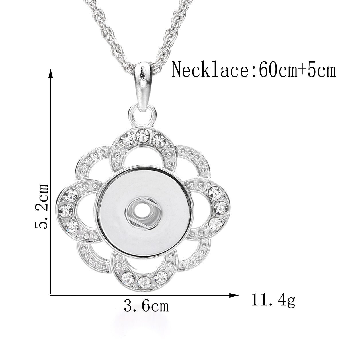 Silver Floral Snap Button Necklace | Interchangeable 18mm Charm