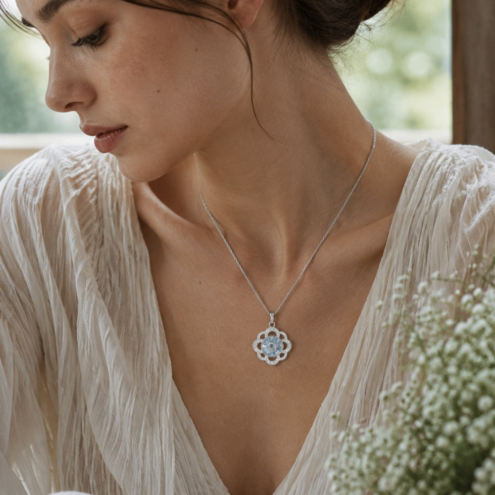Silver Floral Snap Button Necklace | Interchangeable 18mm Charm
