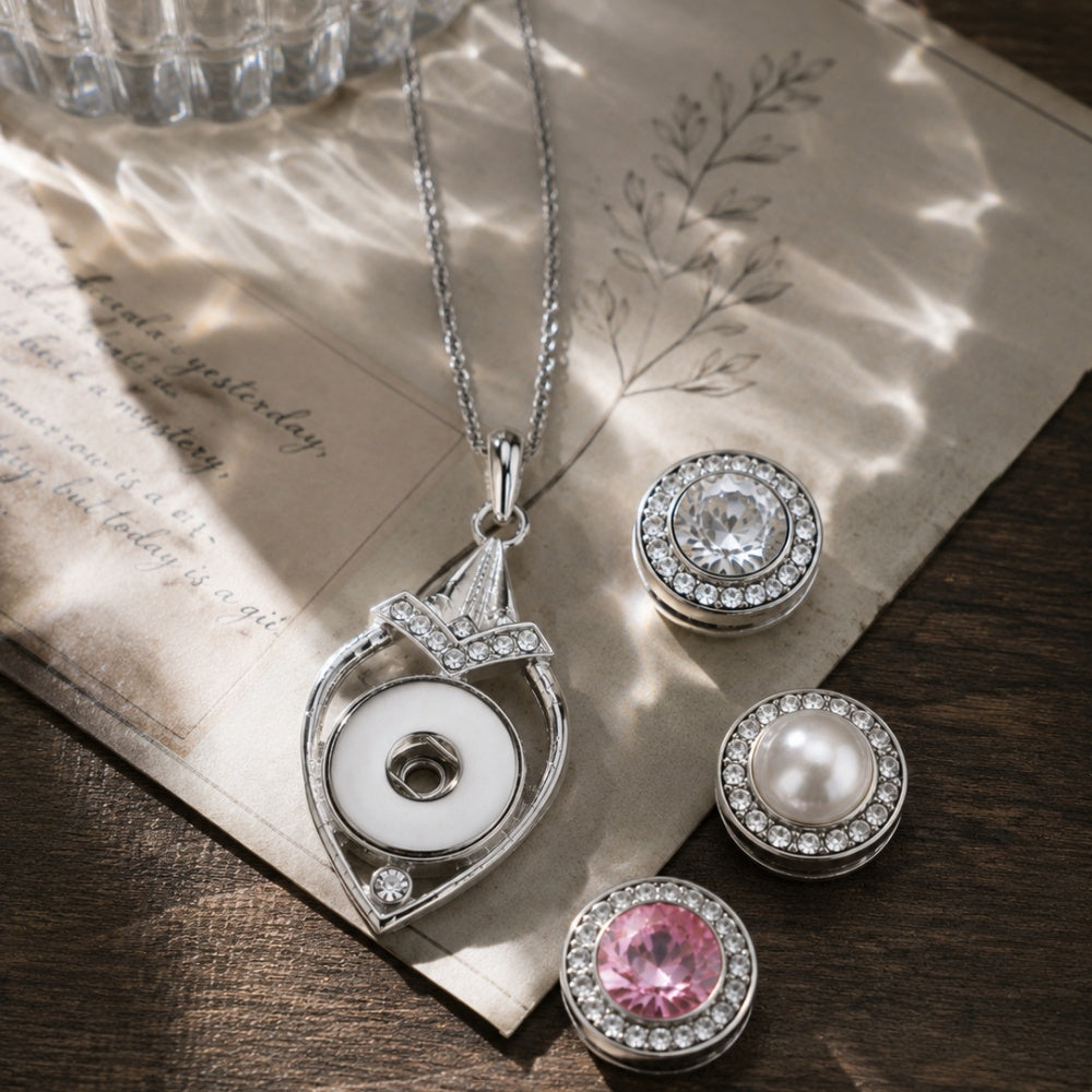 18mm Teardrop Snap Charm Necklace | Interchangeable Pendant