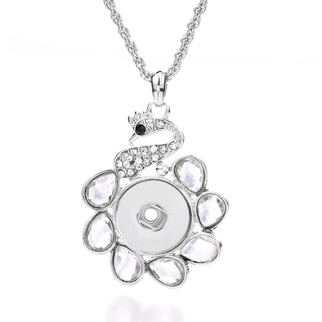 18mm Interchangeable Snap Charm Necklace | Rhinestone DIY Pendant Jewelry with Replaceable Charms