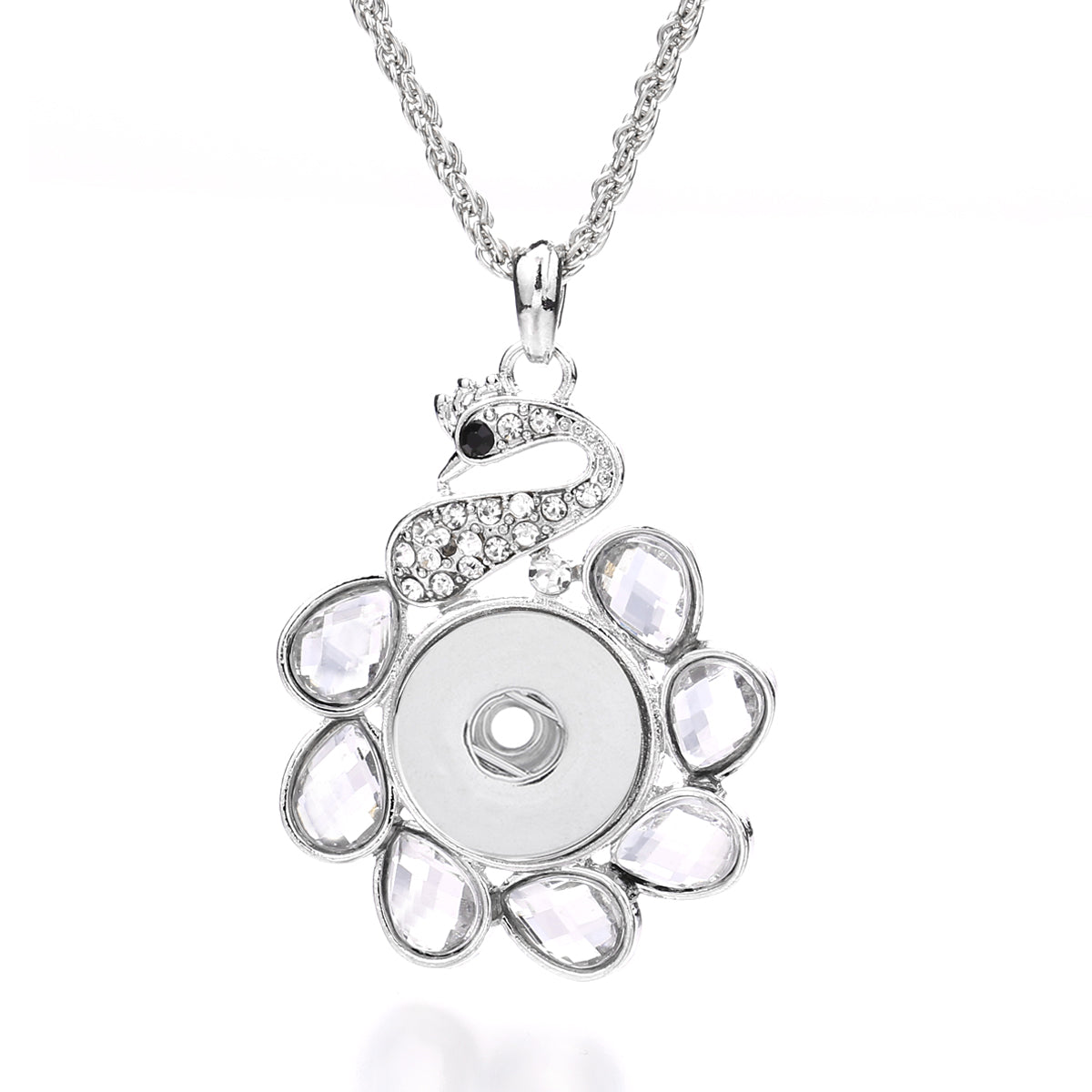 18mm Interchangeable Snap Charm Necklace | Rhinestone DIY Pendant Jewelry with Replaceable Charms