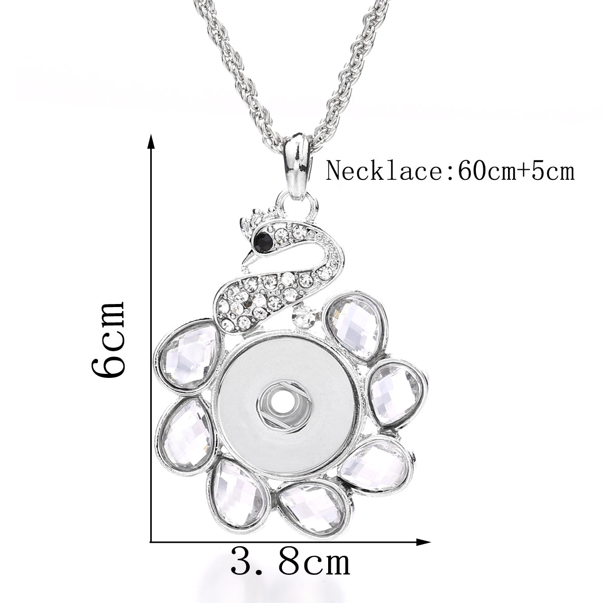 18mm Interchangeable Snap Charm Necklace | Rhinestone DIY Pendant Jewelry with Replaceable Charms