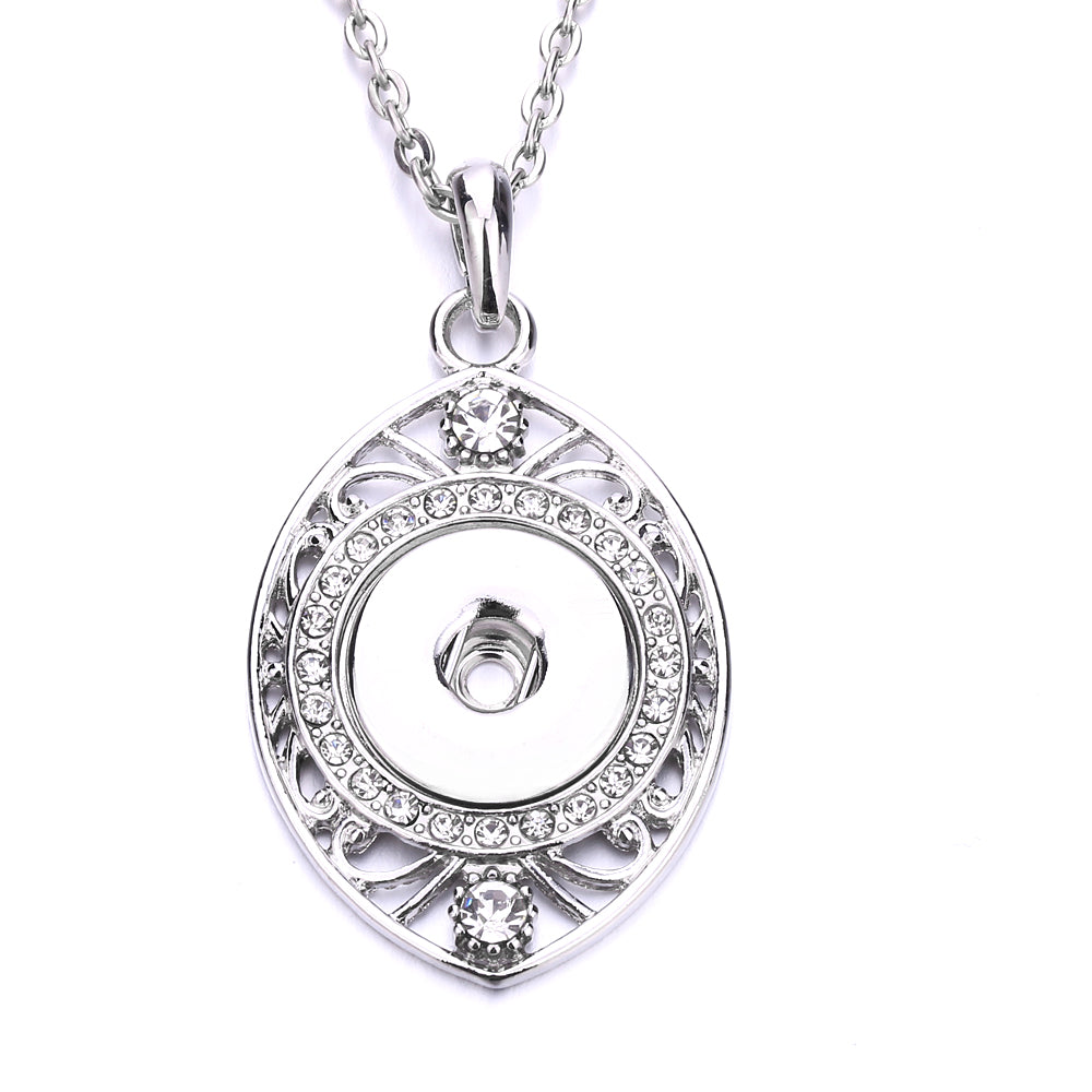 18mm Crystal Pendant Necklace | Silver Rhinestone Necklace with Interchangeable Charm Center
