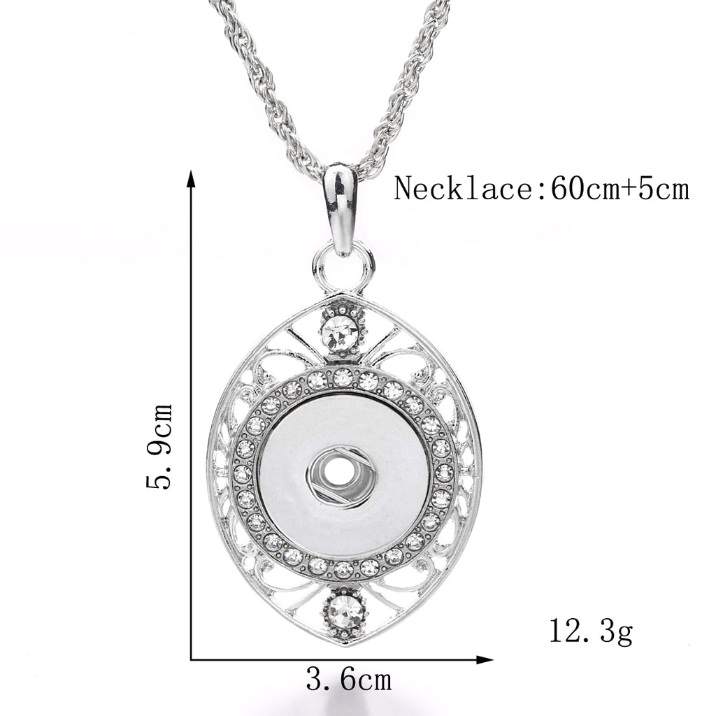 18mm Crystal Pendant Necklace | Silver Rhinestone Necklace with Interchangeable Charm Center