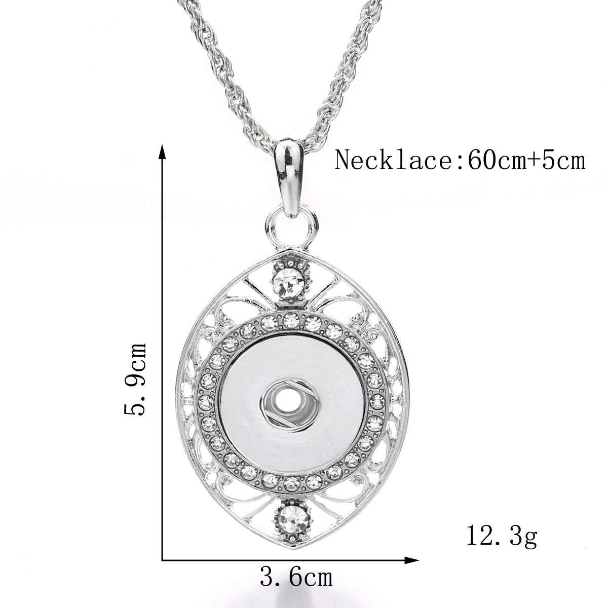 18mm Crystal Pendant Necklace | Silver Rhinestone Necklace with Interchangeable Charm Center