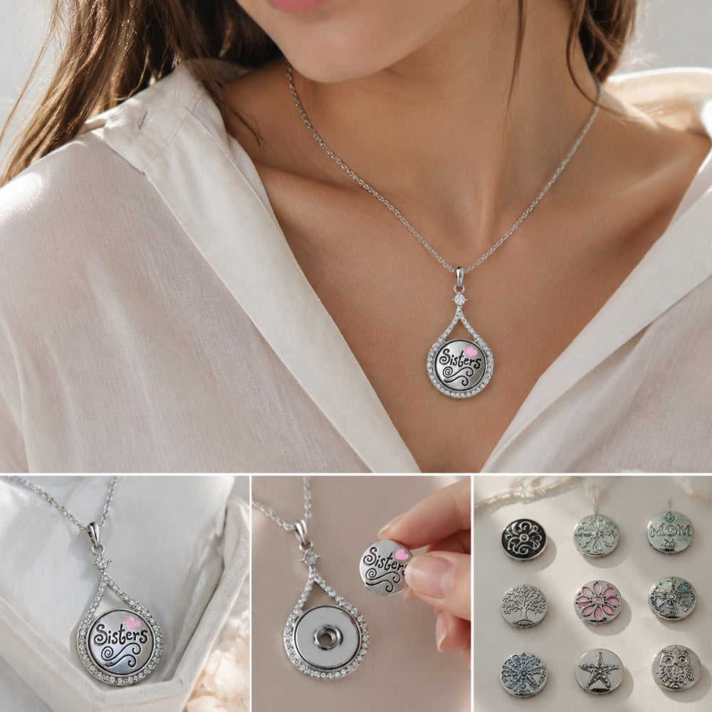 18mm Crystal Pendant Necklace | Elegant Silver Jewelry with Interchangeable Charm Design