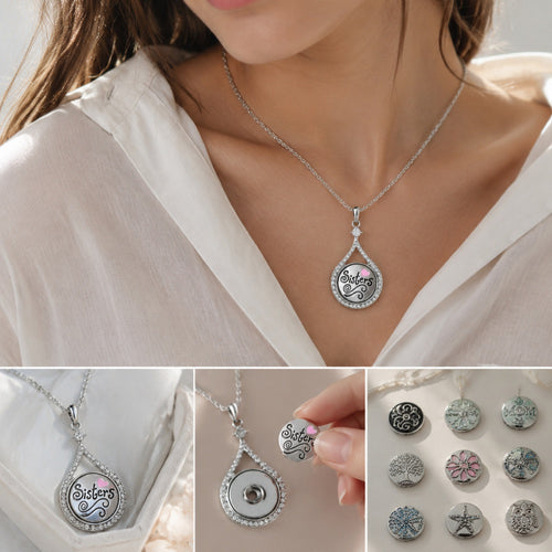 18mm Crystal Pendant Necklace | Elegant Silver Jewelry with Interchangeable Charm Design