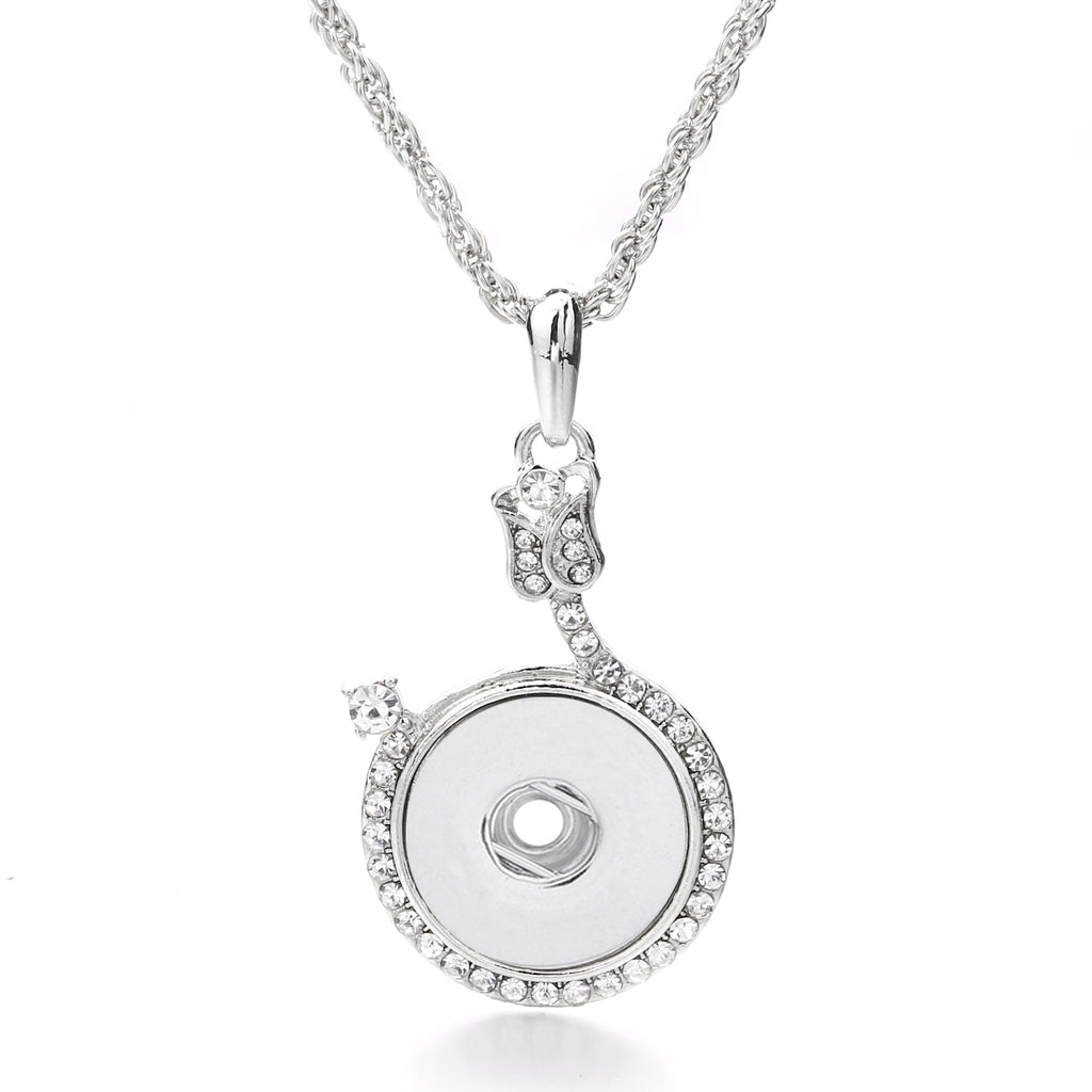 18mm Crystal Halo Snap Charm Necklace | Interchangeable Rhinestone Pendant Jewelry