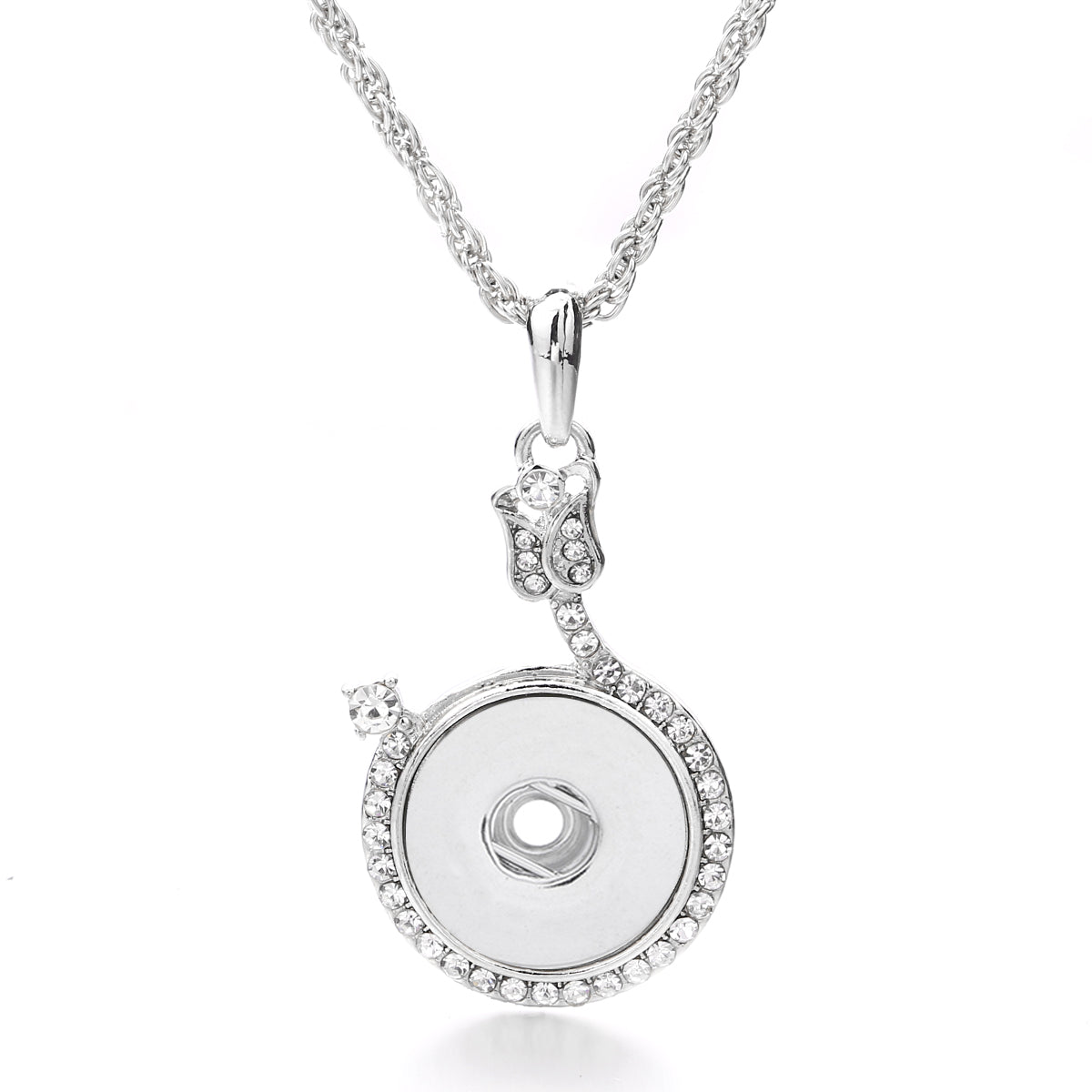 18mm Crystal Halo Snap Charm Necklace | Interchangeable Rhinestone Pendant Jewelry