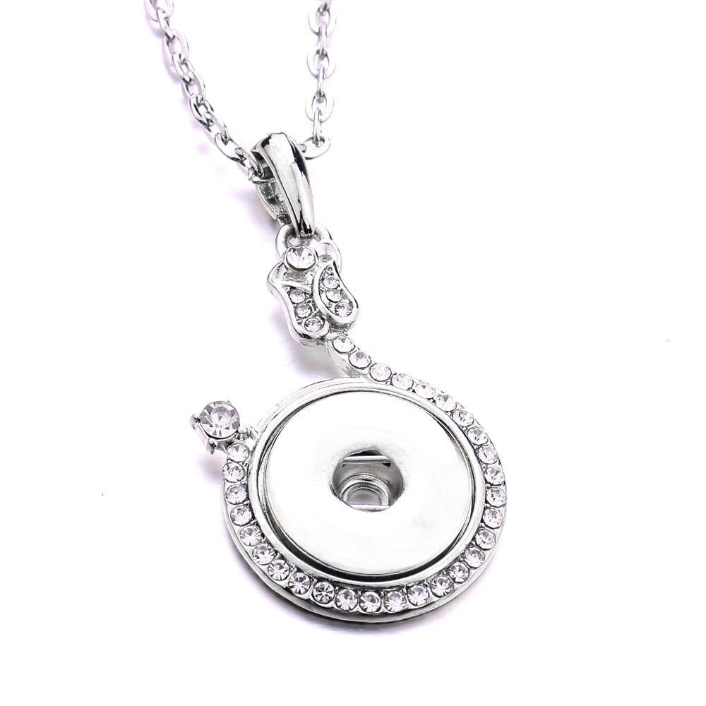 18mm Crystal Halo Snap Charm Necklace | Interchangeable Rhinestone Pendant Jewelry