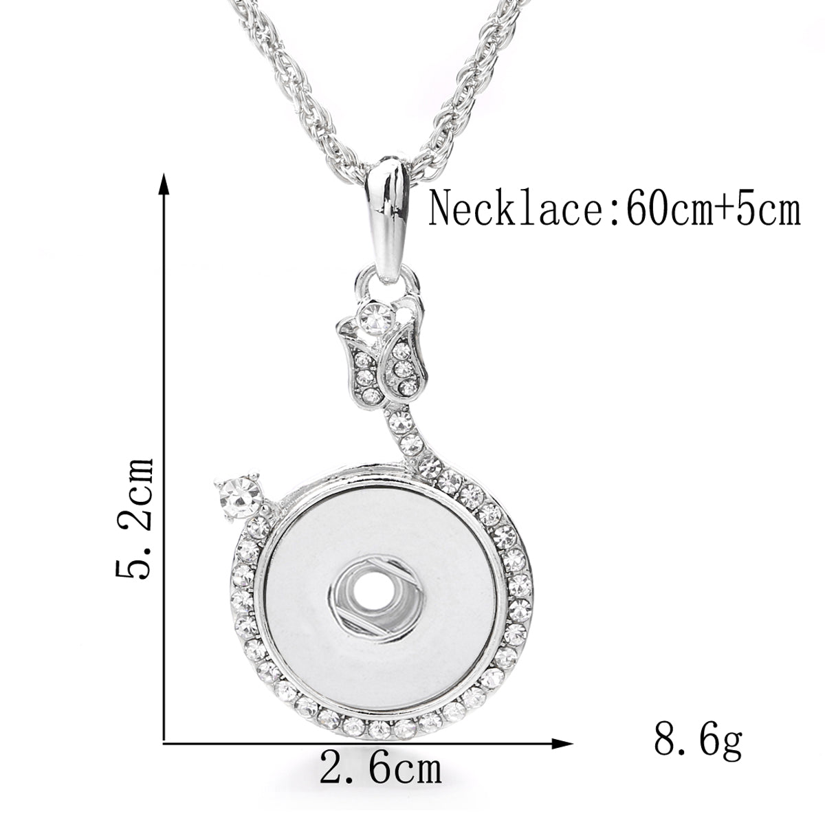 18mm Crystal Halo Snap Charm Necklace | Interchangeable Rhinestone Pendant Jewelry