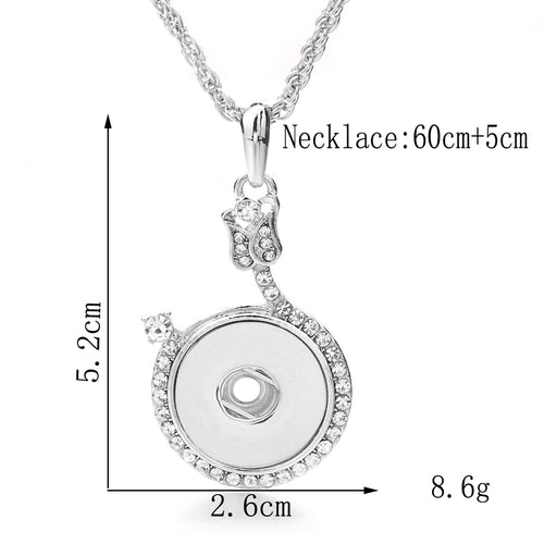 18mm Crystal Halo Snap Charm Necklace | Interchangeable Rhinestone Pendant Jewelry