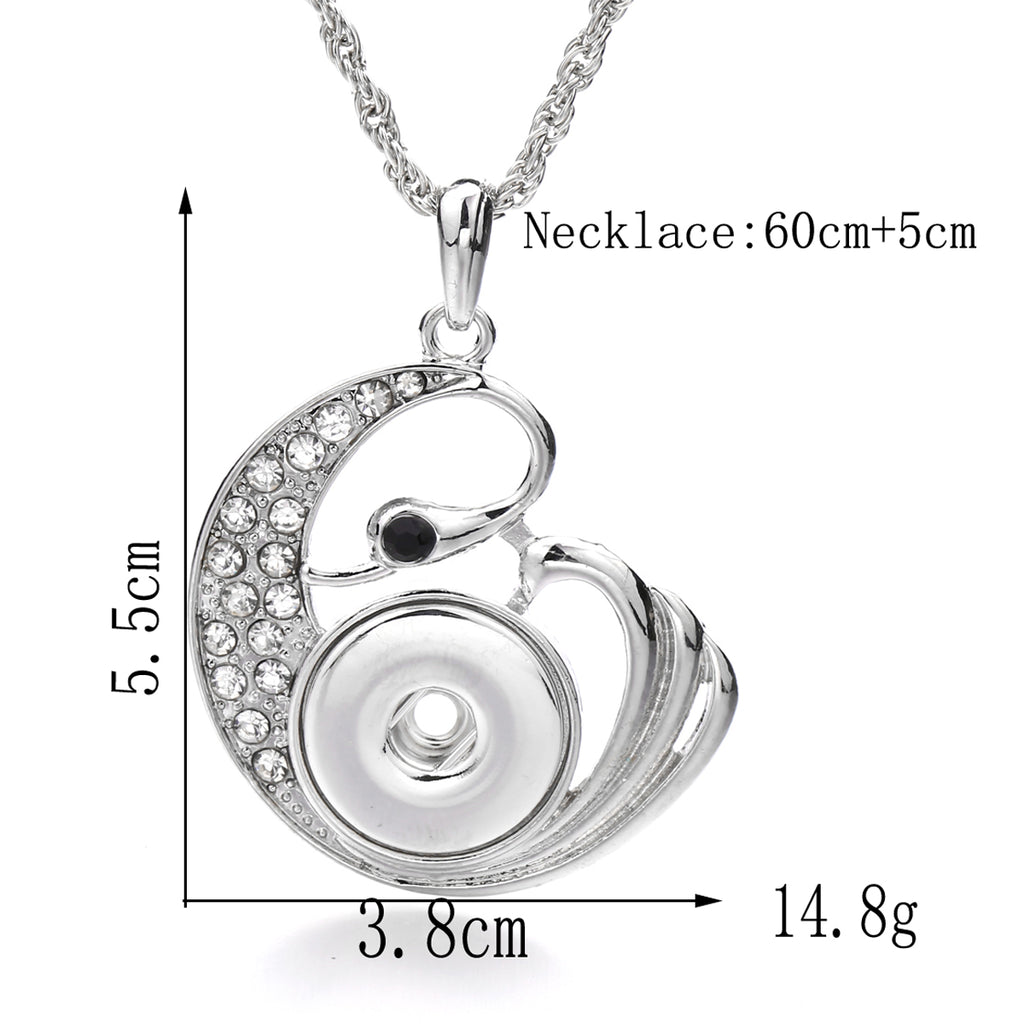 18mm Swan Rhinestone Snap Charm Necklace | Interchangeable Elegant Pendant Jewelry