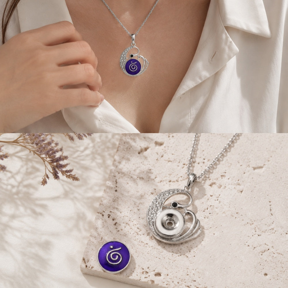 18mm Swan Rhinestone Snap Charm Necklace | Interchangeable Elegant Pendant Jewelry