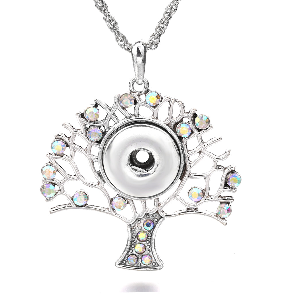 18mm Tree of Life Rhinestone Snap Charm Necklace | Interchangeable Symbol Pendant Jewelry