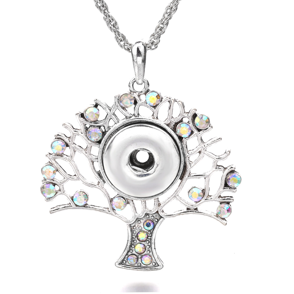 18mm Tree of Life Rhinestone Snap Charm Necklace | Interchangeable Symbol Pendant Jewelry