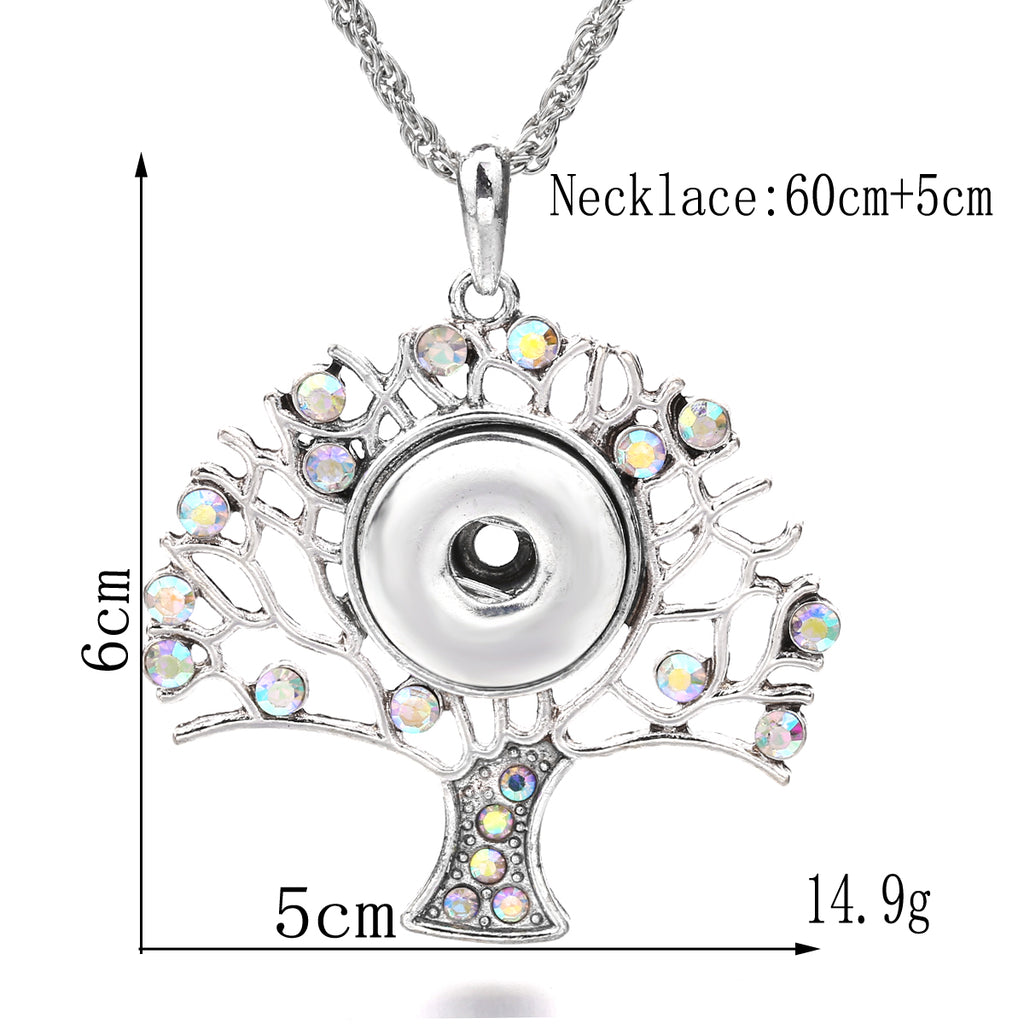 18mm Tree of Life Rhinestone Snap Charm Necklace | Interchangeable Symbol Pendant Jewelry