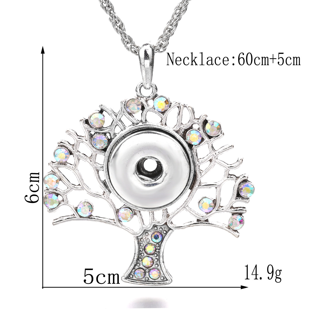 18mm Tree of Life Rhinestone Snap Charm Necklace | Interchangeable Symbol Pendant Jewelry
