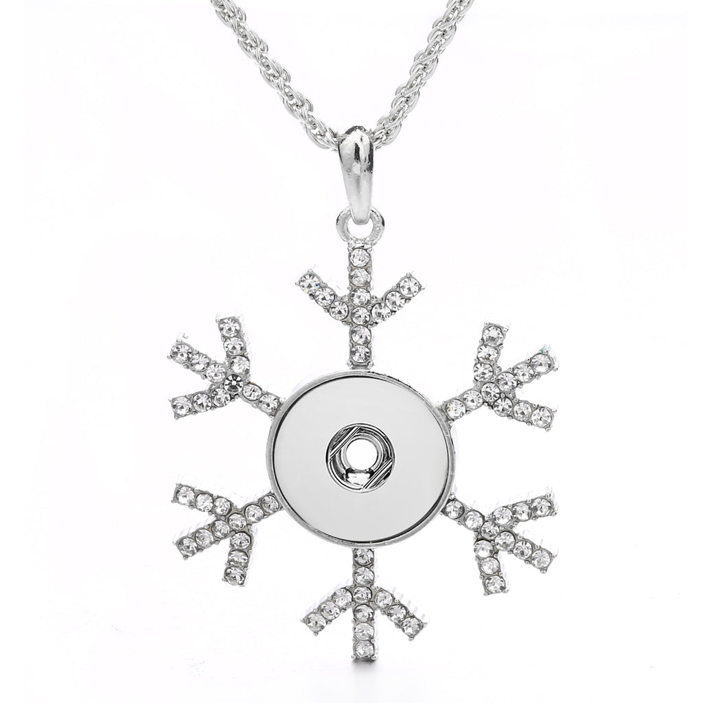 18mm Snowflake Rhinestone Snap Charm Necklace