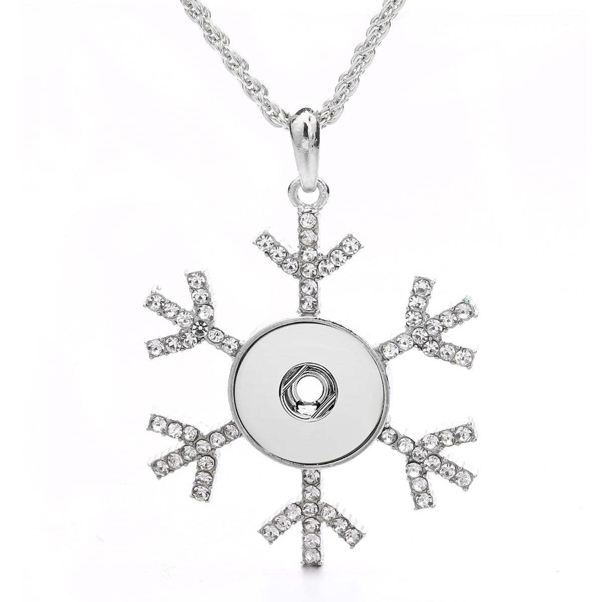 18mm Snowflake Rhinestone Snap Charm Necklace