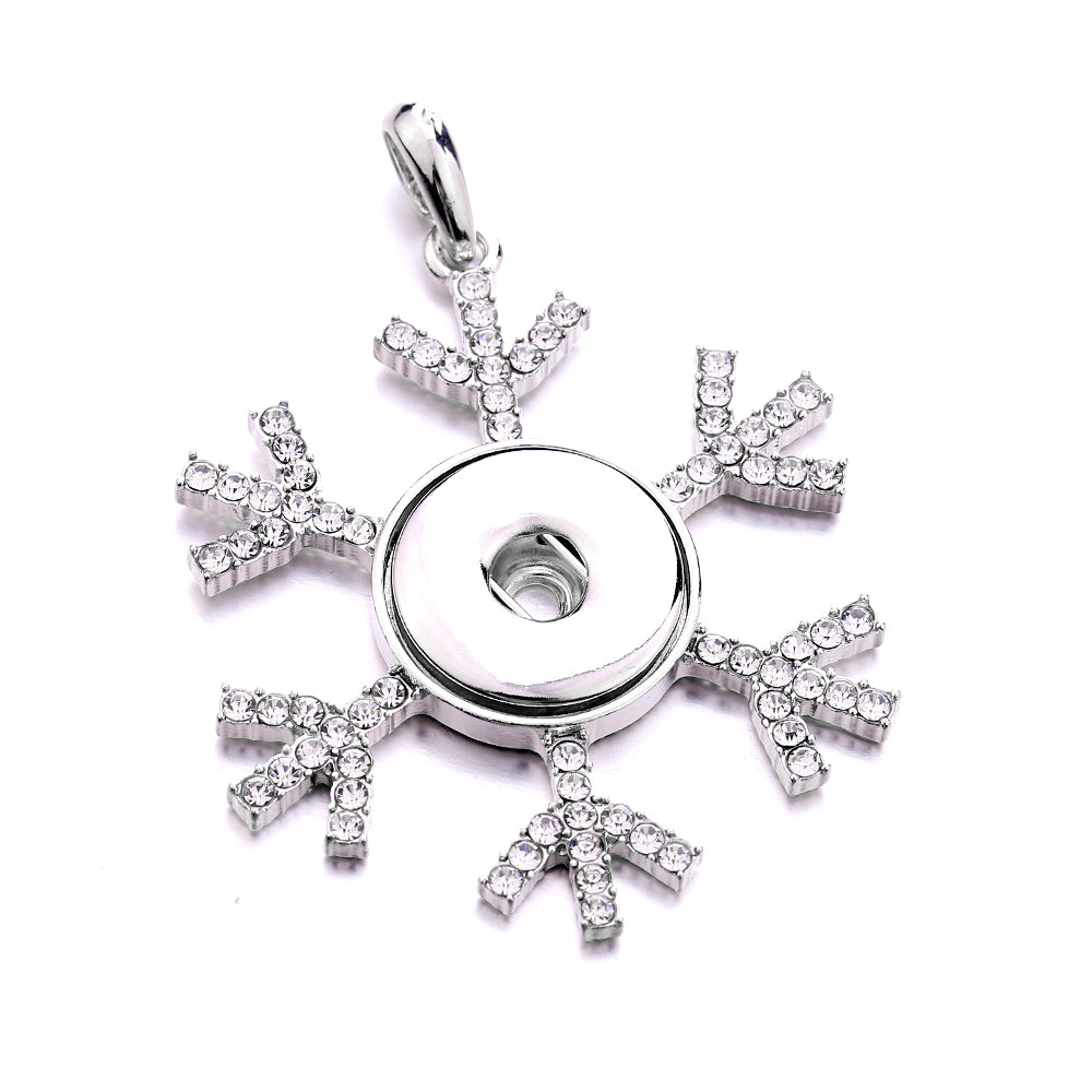 18mm Snowflake Rhinestone Snap Charm Necklace