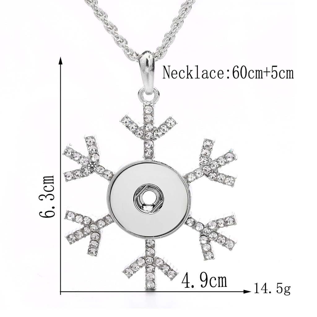 18mm Snowflake Rhinestone Snap Charm Necklace