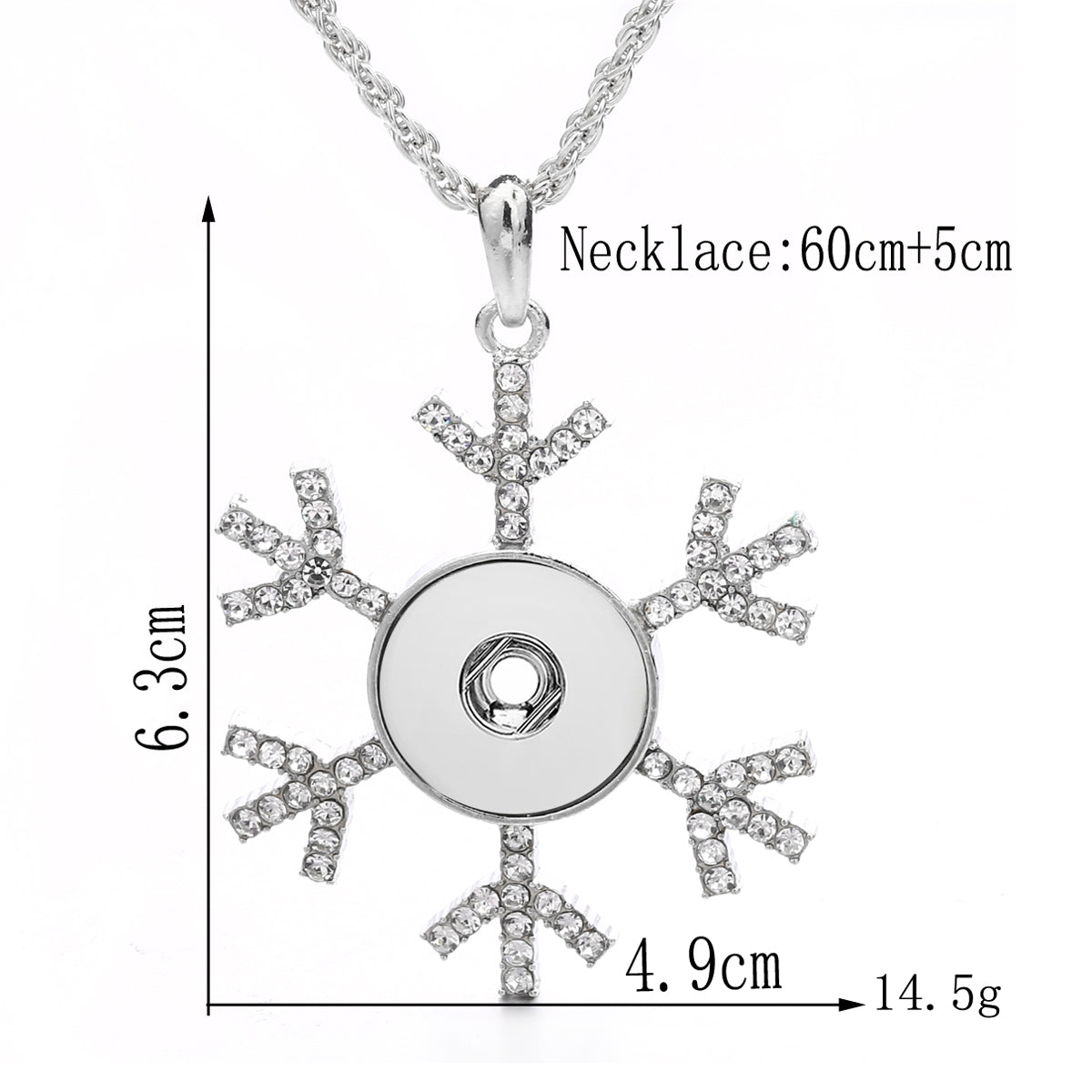 18mm Snowflake Rhinestone Snap Charm Necklace