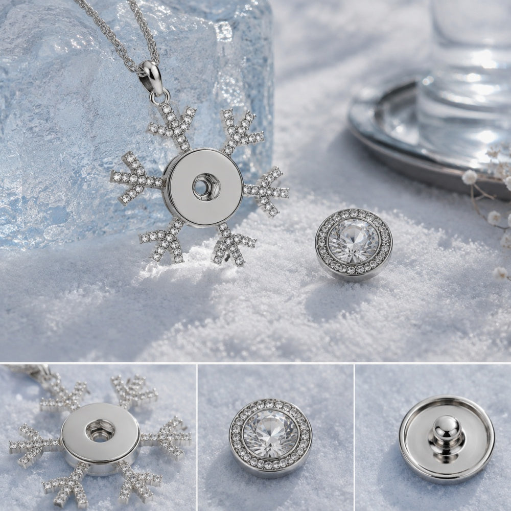 18mm Snowflake Rhinestone Snap Charm Necklace