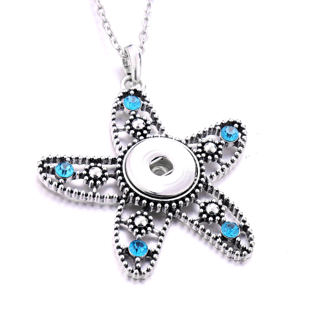 Hollow Rhinestone Starfish 18mm Snap charm Necklace
