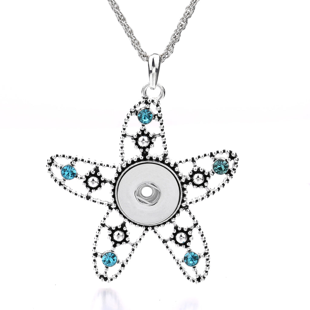 Hollow Rhinestone Starfish 18mm Snap charm Necklace