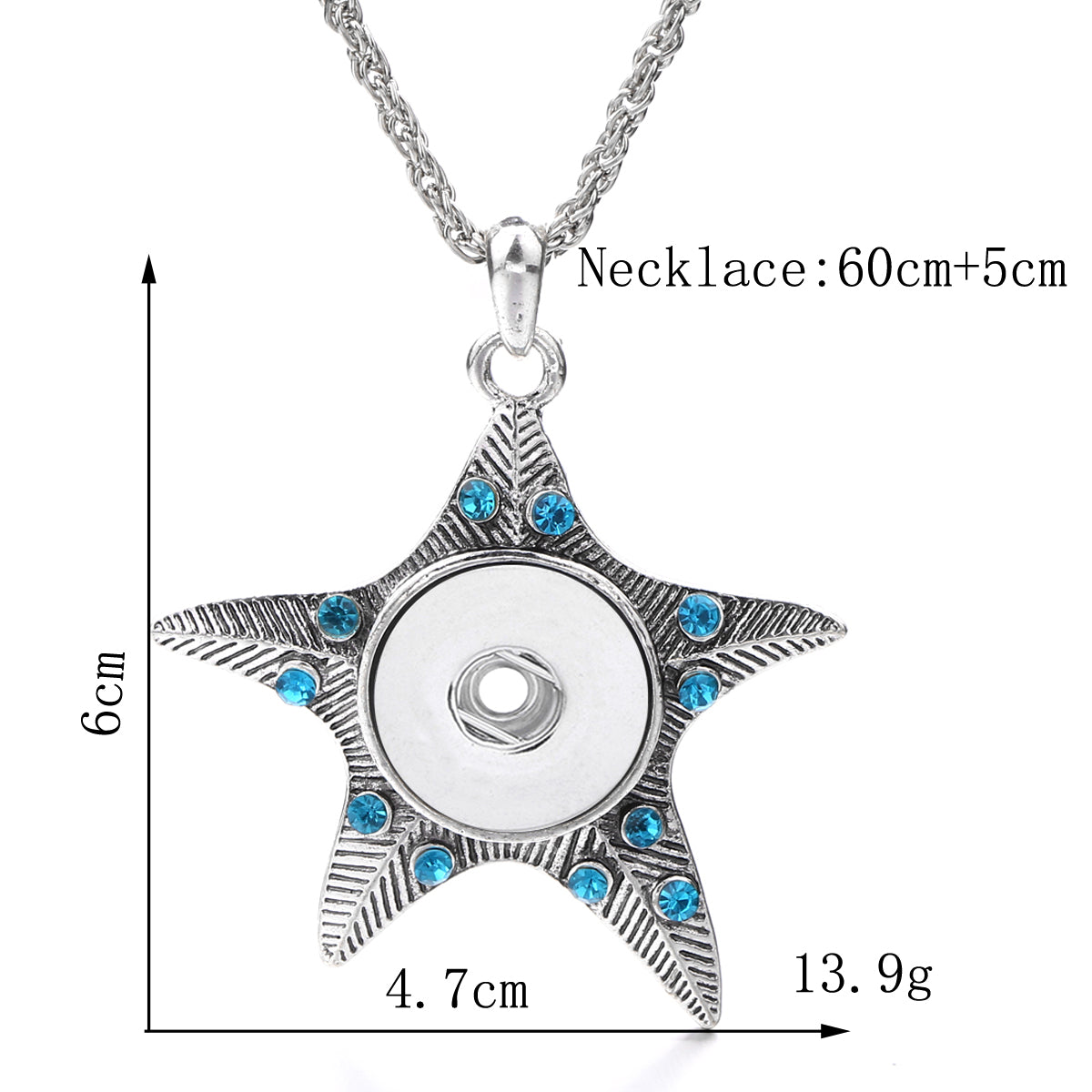 Textured Starfish 18mm Snap charm Necklace