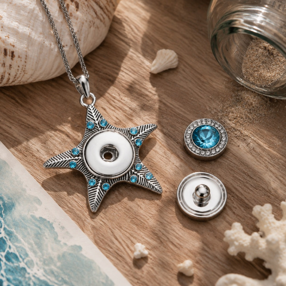 Textured Starfish 18mm Snap charm Necklace